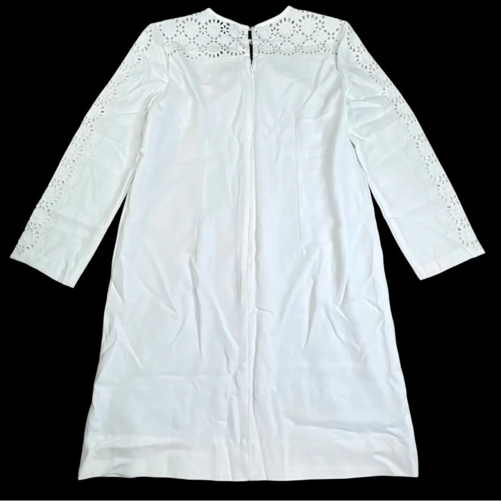J Crew Reeves Eyelet Crepe White Shift Dress Bridal Bachelorette Cruise White 4